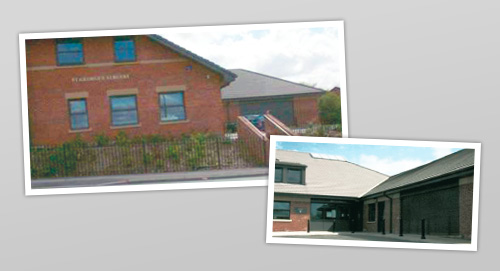 Two photos of the outside of the surgery